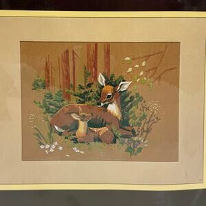 Sunset Stitchery Crewel Kit Nestled in the Woodlet Deer Fawn Nature Vintage 80s